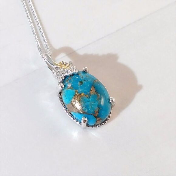 Turquoise Mojave Blue & Zircon Pendant Necklace - Picture 3 of 8